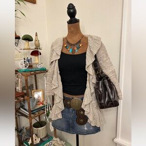 Style & Co Cream Ruffle 3/4 Sleeve Cardigan Sweater - Size Petite Small